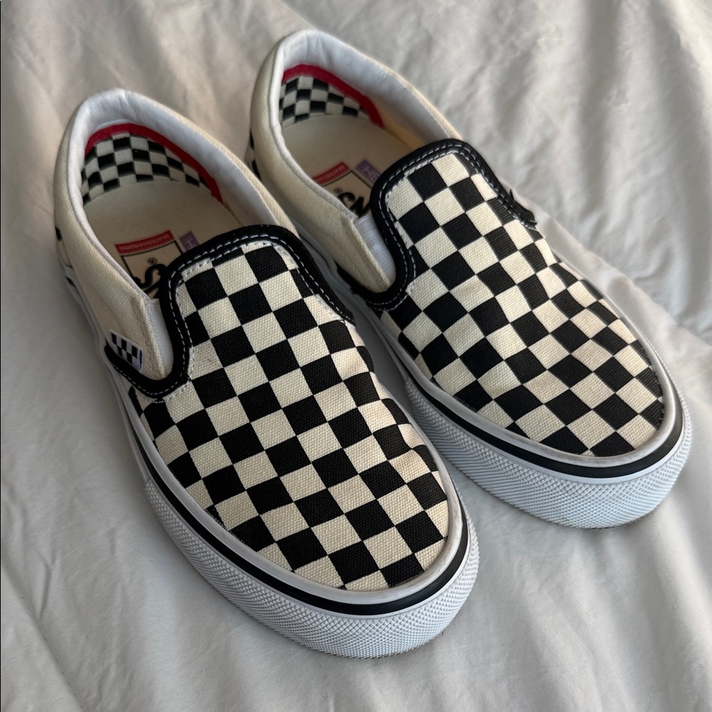 Vans Black and White Checkered Slip-On Sneakers platform 5.5 men’s